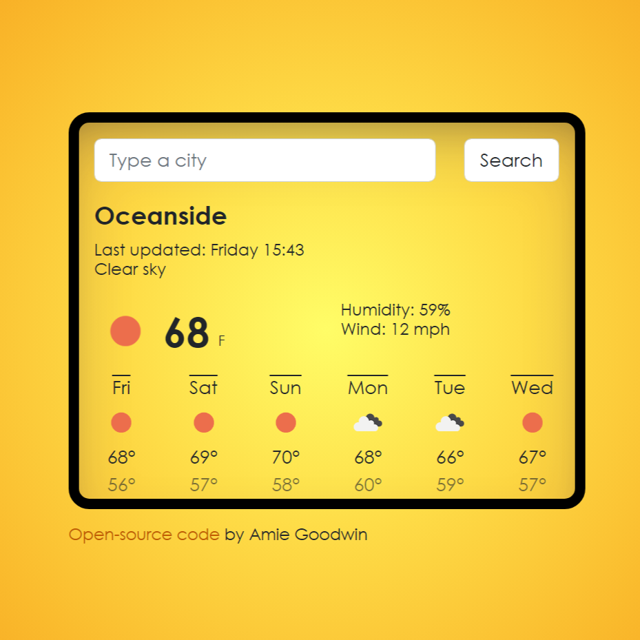 orange themed oceanside california based weather app